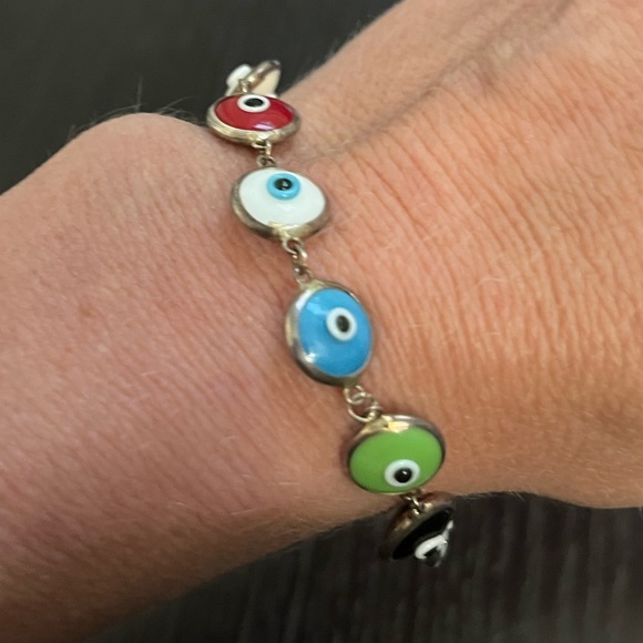 Sterling Silver and Glass Evil Eye Protector Bracelet. - Picture 2 of 3